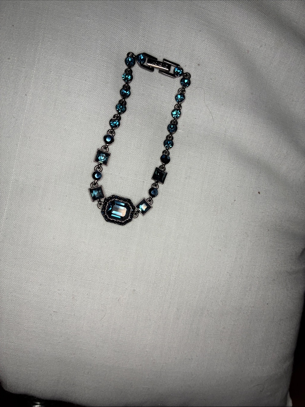 Givenchy Black Crystal Gun Metal Tone Link Bracelet